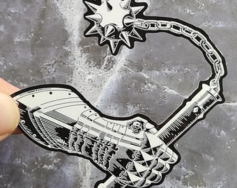 Gothic Flail Vinyl Sticker - Dark Medieval Laminated Decal