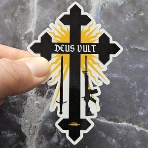 Sticker croix Deus Vult, cadeau catholique, sticker Deus Vult, guerrier chrétien, sticker croisé croisé pour les passionnés de l'armée et de l'histoire