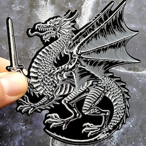 Dragon Sticker,  Gothic Vinyl sticker, Dark Fantasy Sticke , Dark Theme, Gothic, Dark Aesthetic, Witchy , Dark Academia, Engraving, Woodcut