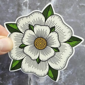 Pegatina de la Rosa Blanca de York, calcomanía xilográfica de la Rosa Blanca de York, pegatina de la Rosa Blanca, pegatina de York, regalo para entusiastas del arte vintage y la historia.