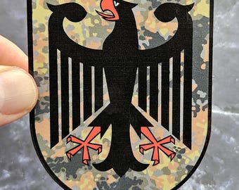 German Bundeswehr Eagle Vinyl Sticker - Flecktarn Camo Military Shield Laminated Decal
