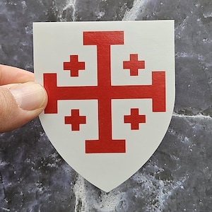 Jerusalem Kreuz Schild Aufkleber, Wappen des Ordens vom Heiligen Grab Vinyl Aufkleber, Kreuzfahrer Aufkleber Geschenk, katholisches Geschenk