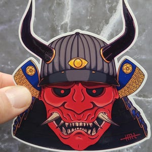 Oni Dämon Aufkleber, Japanischer Oni Vinyl Aufkleber, Japanische Kunst, Japanische Yokai Maskenkunst, Samurai, Geschenkaufkleber für Japan-Liebhaber