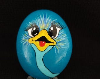 Autruche rigolote (bleu foncé) Painted Rock