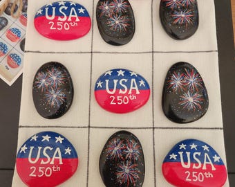 Joyeux 250e anniversaire, États-Unis, jeu de morpion, rochers peints