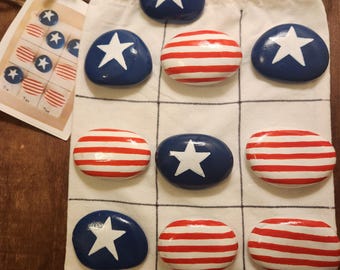 Patriotic Stars and Stripes Jeu de tic-tac-toe, rochers peints