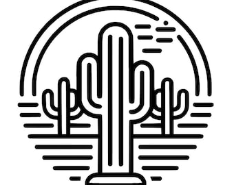 Saguaro Cactus SVG: Desert Sunset Line Art Cut File (Digital Download)