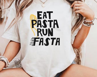 Eat Pasta Run Fasta-shirt, verleden grafisch T-shirt, grappige voedselshirts, cadeau voor pastaliefhebber, foodie-shirt, foodiecadeaus, Italiaans zomershirt