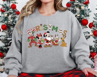 Moletom de Natal do Mickey e seus amigos, Férias de Natal na Disneylândia, Suéter combinando para a família, Moletom com capuz para a festa de Natal muito feliz do Mickey
