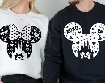 Mickey e Minnie Orelhas Disney Casais Moletom, Disneyland Dia dos Namorados Suéter, Disney Casal Combinando Moletom Com Capuz, Disney Dia dos Namorados Presente