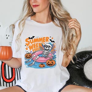 Summerween Skeleton Shirt, Summer-ween Vibes Tshirt, Summer Vibes Halloween Shirt, Spooky Summer Tee, Beach Vibes Tee, Halloween Skeleton