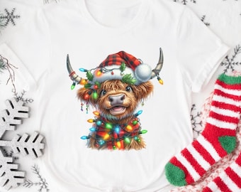 Jultröja med ko, God jul, kvigor, julko-t-shirt, koälskare, jul-t-shirt med höglandsko-gård, gårdsjul