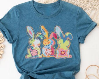Brushstroke Bunny Easter Shirt, Bunny Coquette Bow T Shirt, Pink Bunny Shirt, Girls Easter Shirt, Spring Graphic Tee, Pastel Bunny Shirt