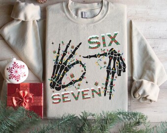 6 7 Teenage Slang Christmas Sweatshirt, Funny Christmas Gen Z Gift, Christmas Matching Family Sweaters,Six Seven Tiktok Meme Xmas Sweatshirt