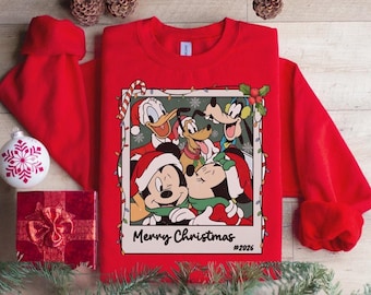 Disney Merry Christmas Sweatshirt, Walt Disneyworld Characters, Retro Christmas Mickey And Friends Sweater, Disney Christmas Lights Hoodie