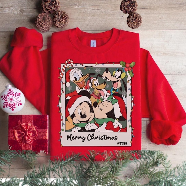 Disney Merry Christmas Sweatshirt, Walt Disneyworld Characters, Retro Christmas Mickey And Friends Sweater, Disney Christmas Lights Hoodie