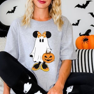 Chemises rétro couple Halloween Mickey Minnie, chemise Mickey Ghost, chemise Minnie Ghost, chemises saison fantasmagorique, citrouille d&#39;Halloween 2025 chemises