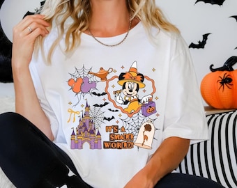 Coquette Bow Disney Castle Halloween-shirt, Minnie Disney Halloween-shirt, It's A Small World Disney-T-shirt, Halloween Disney-reis, Disney-T-shirt