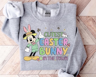 Sudadera con el conejito de Pascua más lindo de la ciudad, sudadera de Mickey, sudadera de Pascua de Disney, suéter de Pascua de Disneyland, sudadera con capucha de Mickey para Pascua, Pascua para niños