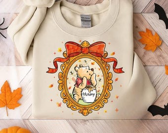 Sudadera retro de Disney Pooh, suéter coqueto de Winnie Pooh, sudadera con capucha de Winnie Pooh con ambiente otoñal, sudadera de Disney Mirror Pooh, amante de Pooh