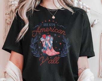 American Y'all Shirt, Independence Day Shirt, Coquette Gift Shirt, Cowgirl Gift Shirt, Western 4th Of July Shirt, American Flag, Country Tee