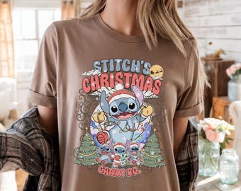 Camiseta navideña retro de Stitch, Camiseta navideña de Stitch, Camiseta navideña de Disney, Camiseta de Feliz Navidad, Camiseta de viaje a Disney, Para los amantes de Stitch