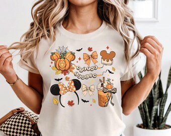 Komfortfärgad Tis the Season-skjorta, Coquette Rosett Disney-t-shirt, Disney pumpahöstskjorta, Disney-familjens höstresa, Minnie Mickey höstskjorta