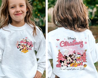 Mickey & Friends Disney Christmas Sweatshirts, Pink Christmas Tree Sweater, Disney Kids Christmas Sweatshirt, Disney Girl Christmas Hoodie