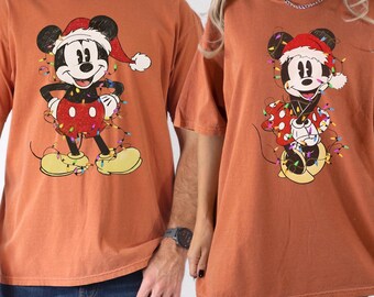Comfort Color® Disney Mickey and Minnie Christmas Shirt, Christmas Couples Matching Tee, Disney Couple Christmas Lights Shirt, Xmas 2025 Tee
