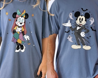 Comfort Colors® Disney Jack and Sally Halloween Shirt, Jack Mickey and Sally Minnie Shirt, Disney Halloween Couples Shirt, Spooky Season Tee