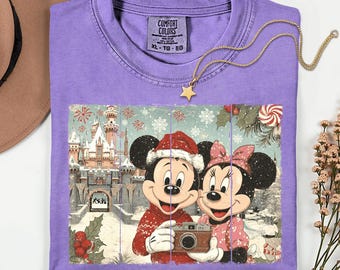 Komfort Farben Weihnachten Disney World Shirt, Disney Weihnachten Schloss Shirt, Micky und Minnie Weihnachtst-stück, Micky's Merry Christmas Party