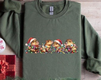 Capibara kersttrui, grappige capibara kersttrui, Merry capymas sweater, kerstcadeau voor haar, capibara kerstverlichting