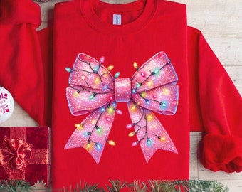 Coquette Christmas Sweatshirt, Pretty Pink Bows, Festive Holiday Crewneck, Soft Girl Christmas Sweater, Coquette Bow Hoodie, Pink Coquette