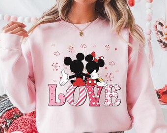 Disney Mickey Minnie Love Sweatshirt, Valentines Day Sweatshirt, Disneyland Love Hoodie, Vintage Mickey and Minnie Valentine Sweatshirt