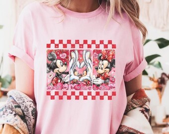 Camiseta de San Valentín a cuadros de Mickey y Minnie, camiseta Disney Comfort Colors, camiseta Disney Love