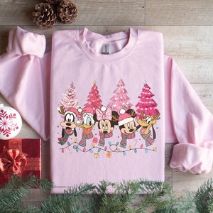 Mickey and Friends Disney Christmas Sweatshirt, Mickey&#39;s Very Merry Christmas Hoodie, Pink Christmas Tree Sweatshirt, Disney Christmas