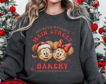 Mickey and Minnie Main Street Bakery Sweatshirt, Disney Cookies Gingerbread and Cake Sweatshirt, Disney Christmas Sweatshirt,Matching Family
