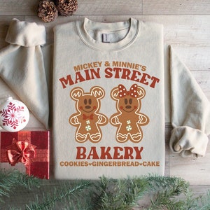 Mickey Minnie Main Street Bakery Sweatshirt, Christmas Gingerbread Shirt Sweater, Disney Sweatshirt, Gingerbread Cookies Hoodie, Xmas Family