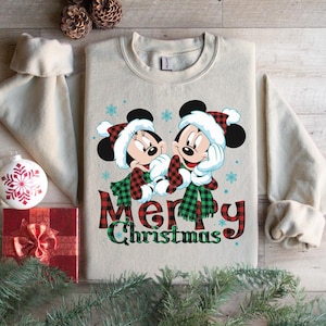 Minnie Mickey Merry Christmas Sweatshirt, Disney Christmas Sweatshirt, Christmas Mickey And Minnie Plaid Sweatshirt, Couple Sweatshirt