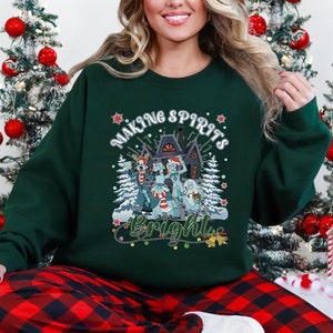 Making Spirits Bright Hitchhiking Ghosts Sweatshirt, Goofy Merry Christmas Haunted Mansion Sweater, Disney Goofy Xmas Sweat, Ghost Castle