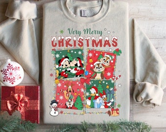 Sudadera "Muy Feliz Navidad 2025" de Mickey, sudadera familiar navideña a juego, sudadera navideña de Disneyland, luces navideñas de Disney