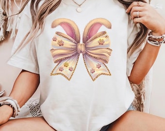 Camisa de Pascua con lazo coqueto, camisa de conejito de Pascua, camisa con lazo de conejito, remera de conejito de Pascua con lazo coqueto, regalo de feliz Pascua, atuendo suave de primavera para niña