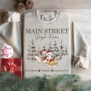 Main Street Sleigh Rides Sweatshirt, Disney Family Christmas Sweater, Mickey Minnie Santa 2024 Hoodie,  Mickey Minnie Christmas Sweatshirt