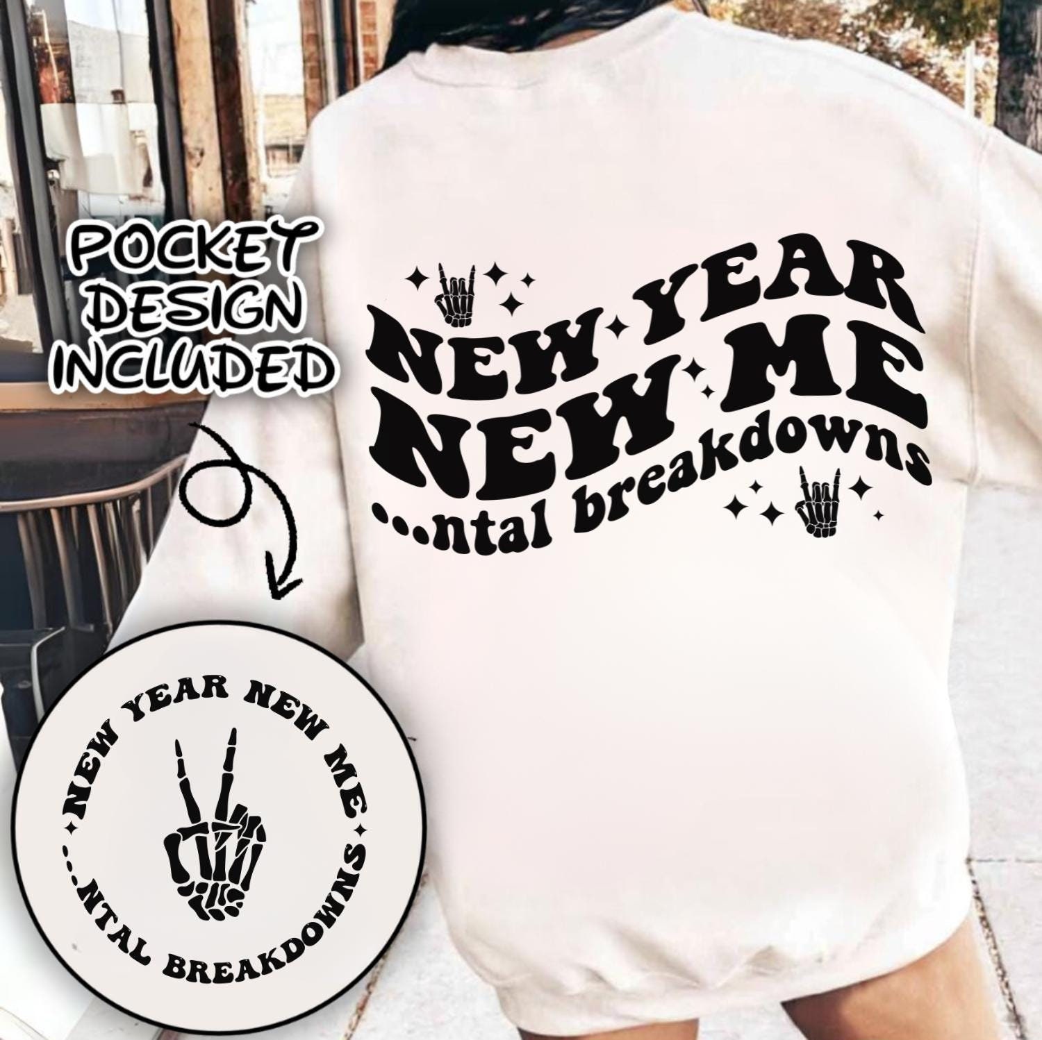 SOFEON Womens Happy New Year Sweatshirts Glass Bow Tie Graphic
