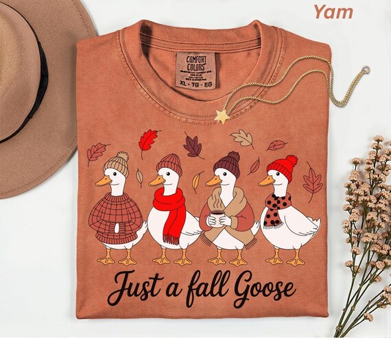 Comfort Colors® Just a Fall Goose Shirt, Autumn Cozy T-shirt, Cute Goose Shirt, Pumpkin Coffee T-Shirt,  Goose Thanksgiving Gift,Silly Goose