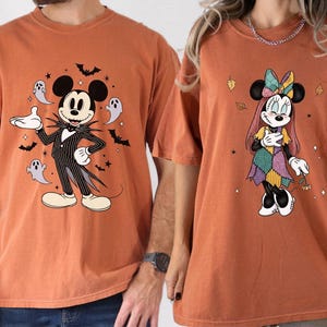 Comfort Colors® Disney Jack and Sally Halloween Shirt, Jack Mickey and Sally Minnie Shirt, Disney Halloween Couples Shirt, Spooky Season Tee image 2