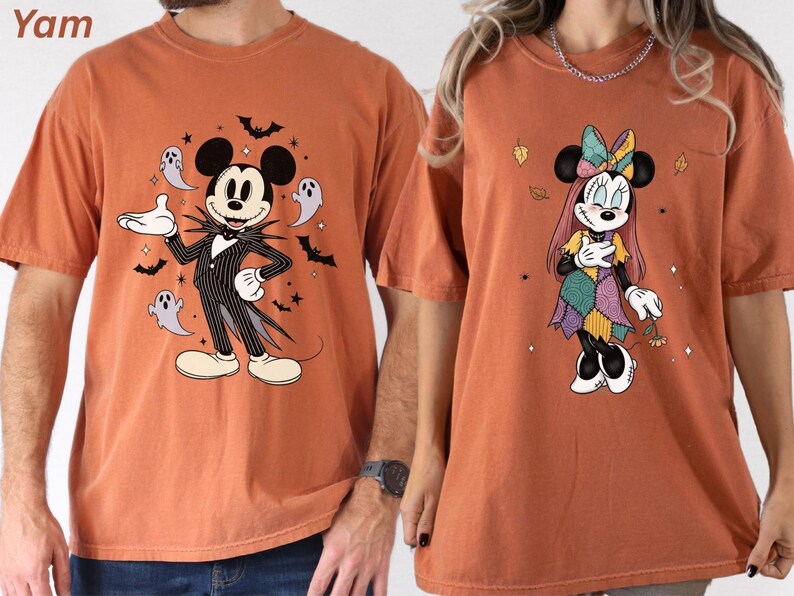 Comfort Colors® Disney Jack and Sally Halloween Shirt, Jack Mickey and Sally Minnie Shirt, Disney Halloween Couples Shirt, Spooky Season Tee image 2