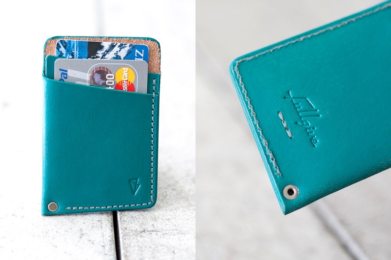 Minimal Leather Wallet // slim by fullgive in turquoise image 5