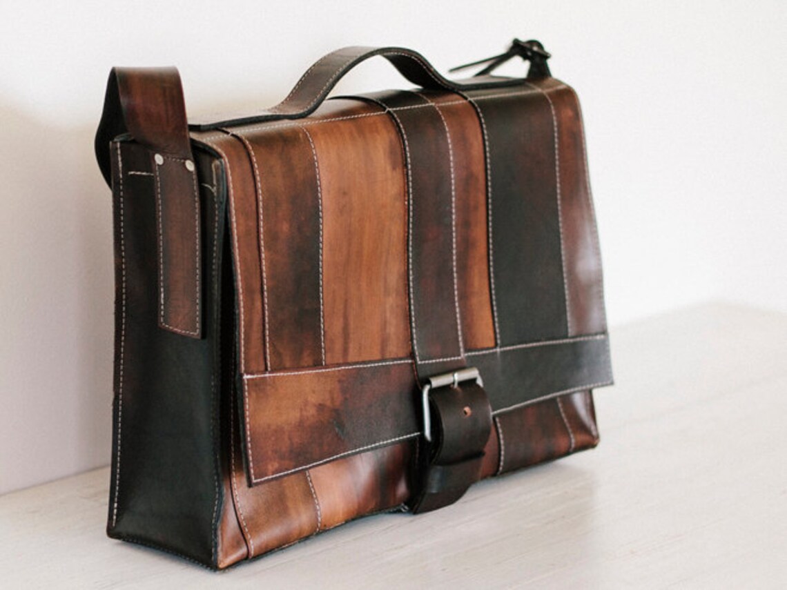 Brown Leather Messenger Bag // strappy by Fullgive Etsy