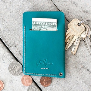 Minimal Leather Wallet // slim by fullgive in turquoise image 2